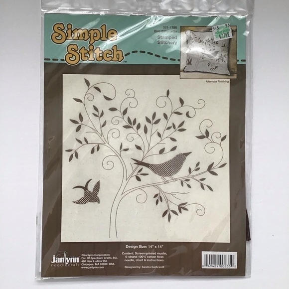 NEW Janlynn Simple Stitch BIRD SILHOUETTE Farmhouse Stitchery Kit 14x14" USA - Picture 1 of 8